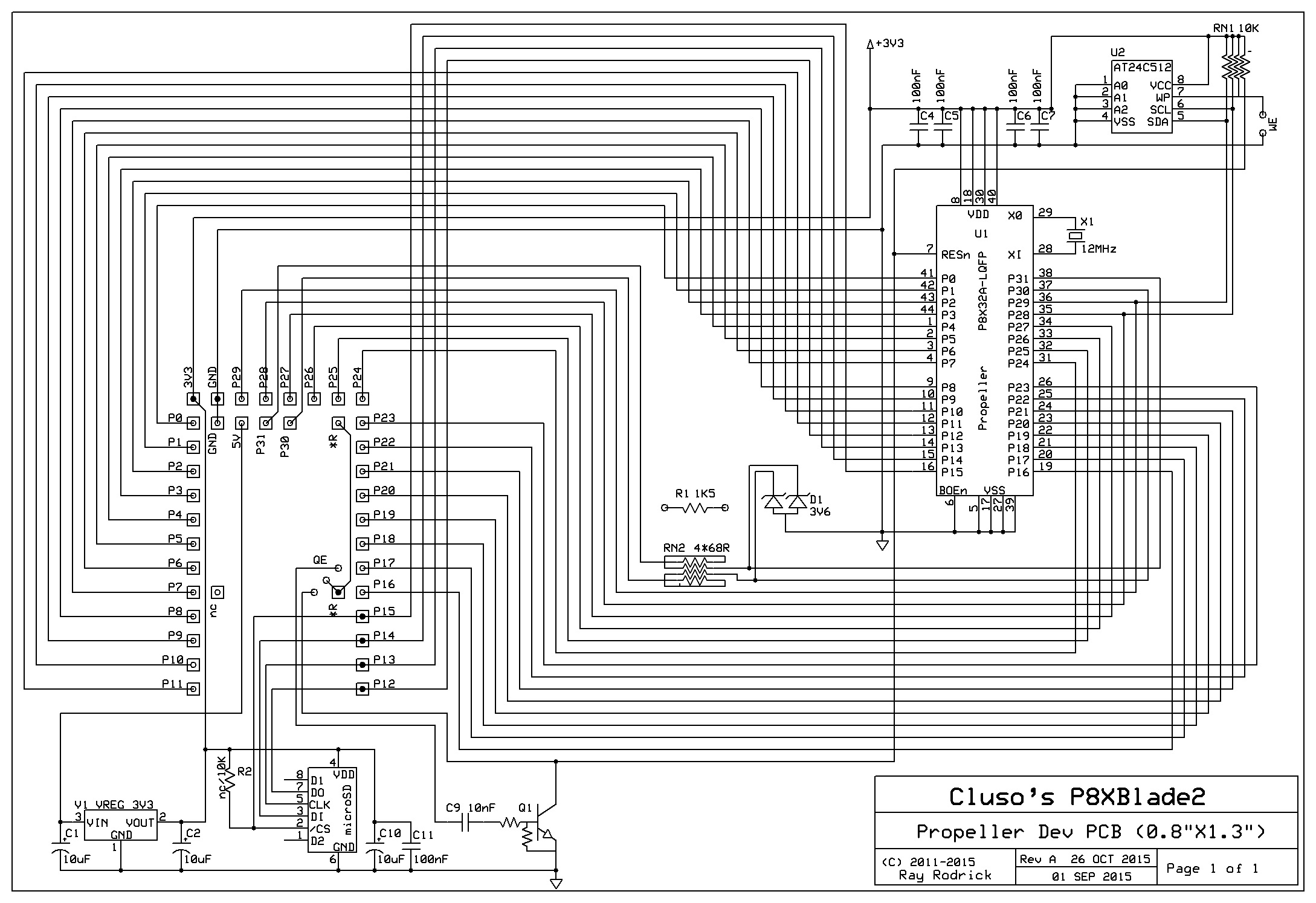 P8XBlade2 Schematic. Note the Reset Circuit requires a link to operate, as does the WE link to write to EEPROM.